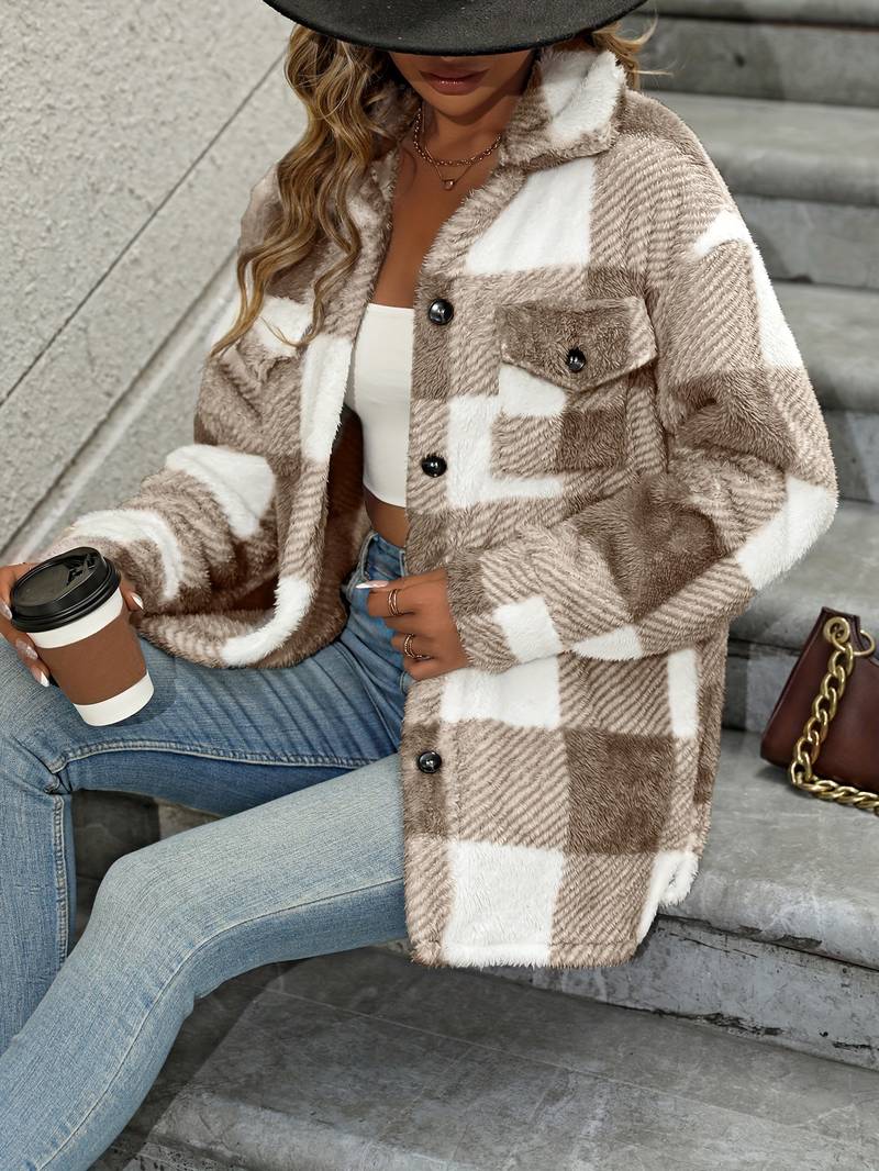 Women's Beautiful Oversized Plaid Fleece Shacket