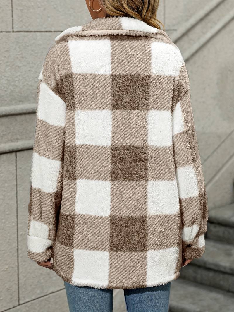 Women's Beautiful Oversized Plaid Fleece Shacket
