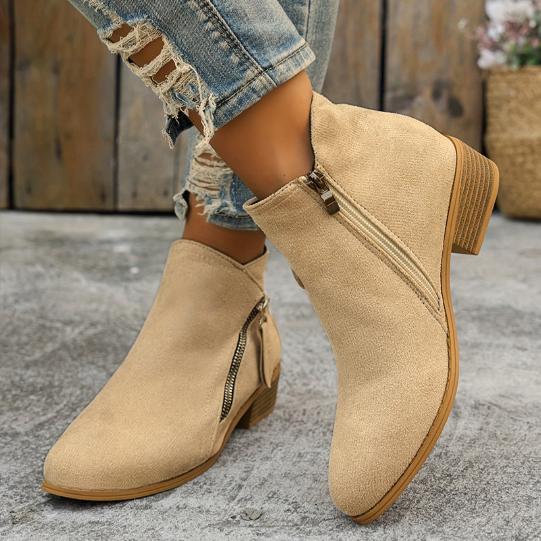 Women's Lovely Suede Ankle Boots with Block Heels