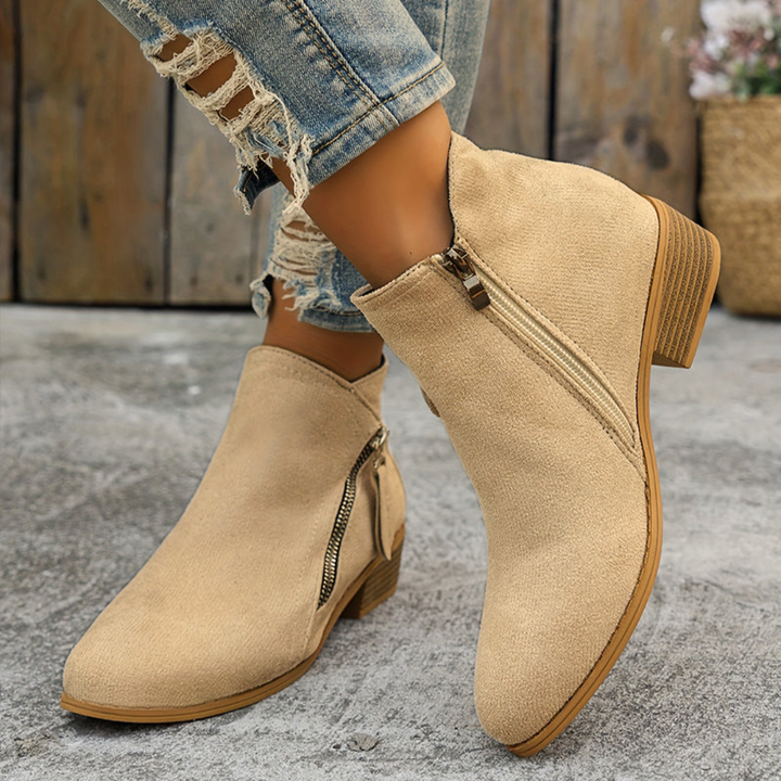Women's Lovely Suede Ankle Boots with Block Heels