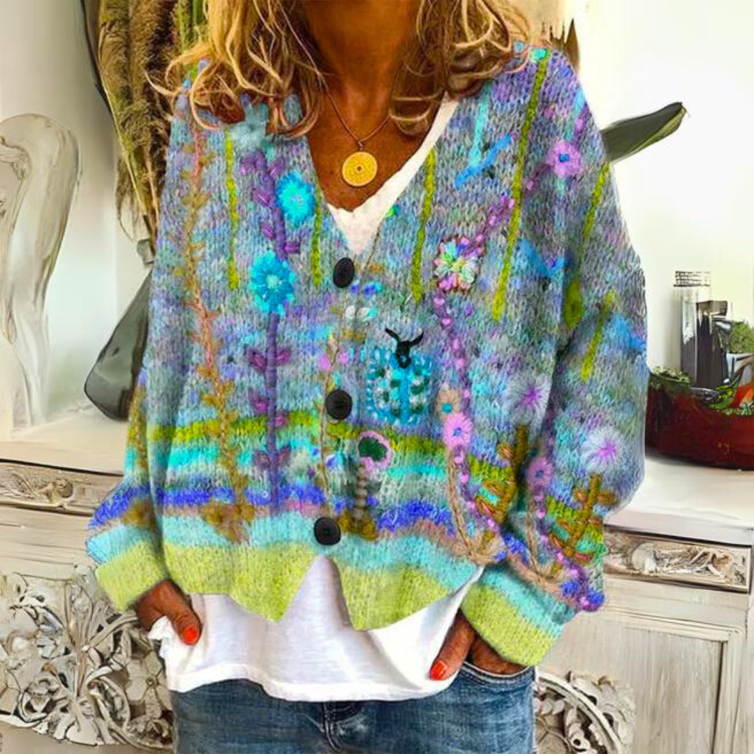 Women's Stylish Floral Knit Cardigan