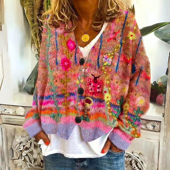 Women's Stylish Floral Knit Cardigan