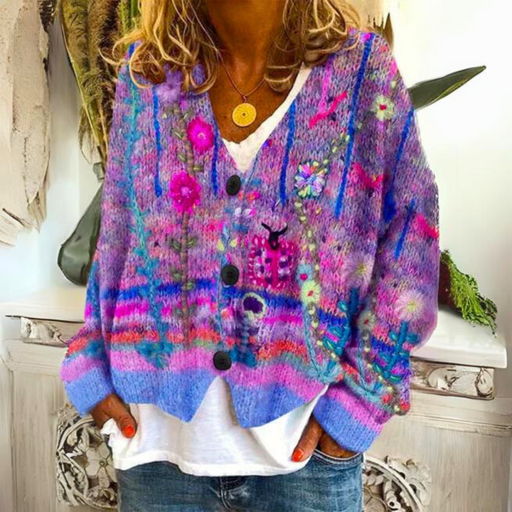 Women's Stylish Floral Knit Cardigan