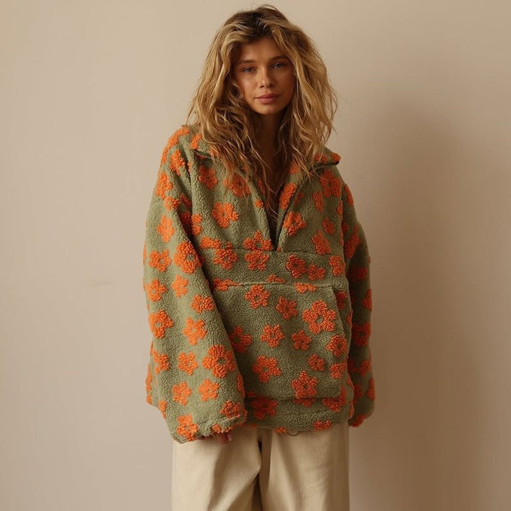 Oversized Floral Sherpa Fleece Jacket