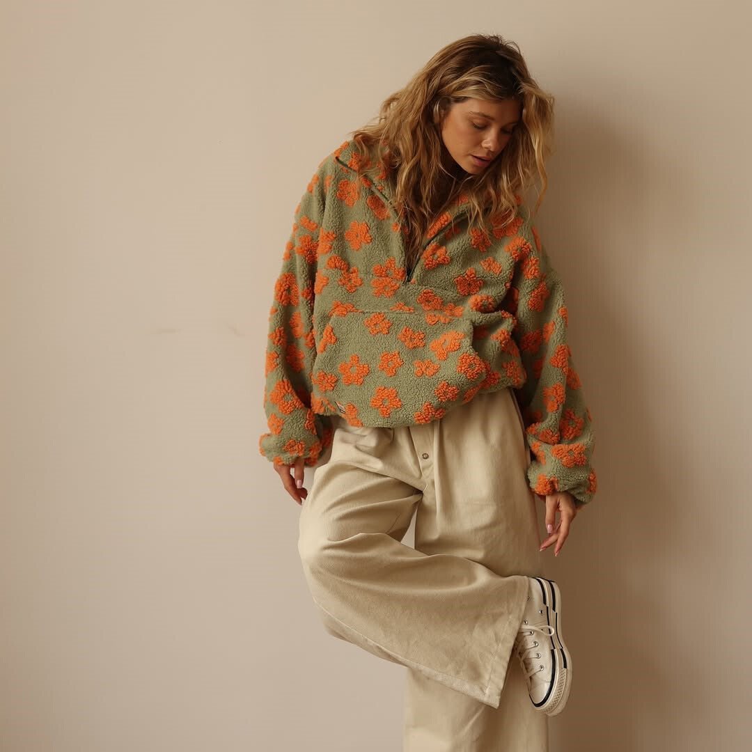 Oversized Floral Sherpa Fleece Jacket