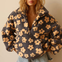 Oversized Floral Sherpa Fleece Jacket