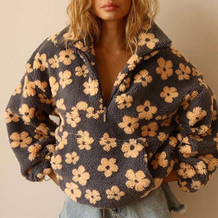 Oversized Floral Sherpa Fleece Jacket