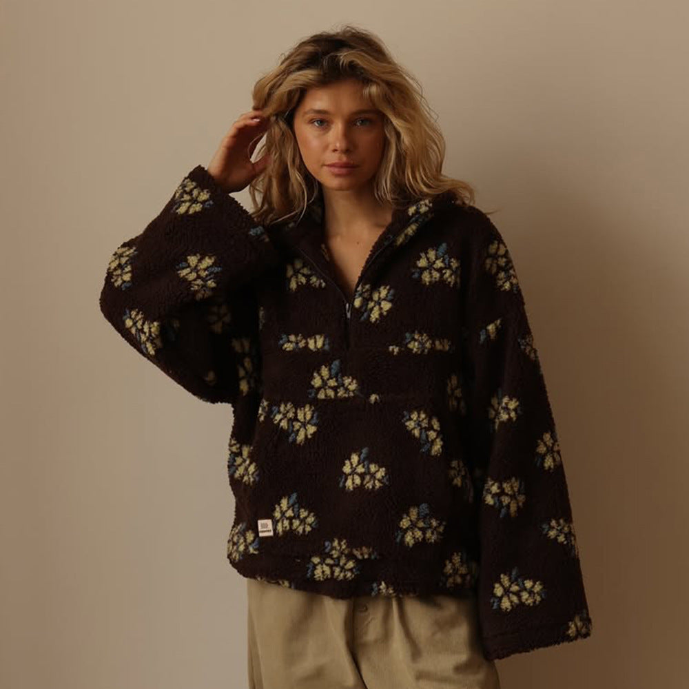 Oversized Floral Sherpa Fleece Jacket