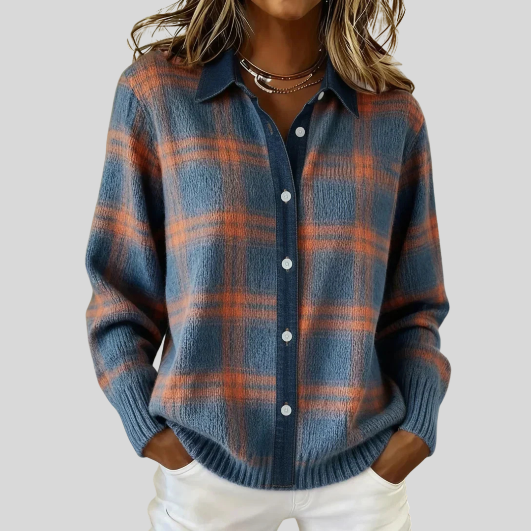 Women's Stylish Cropped Collared Knit Long Cardigan with Button Front