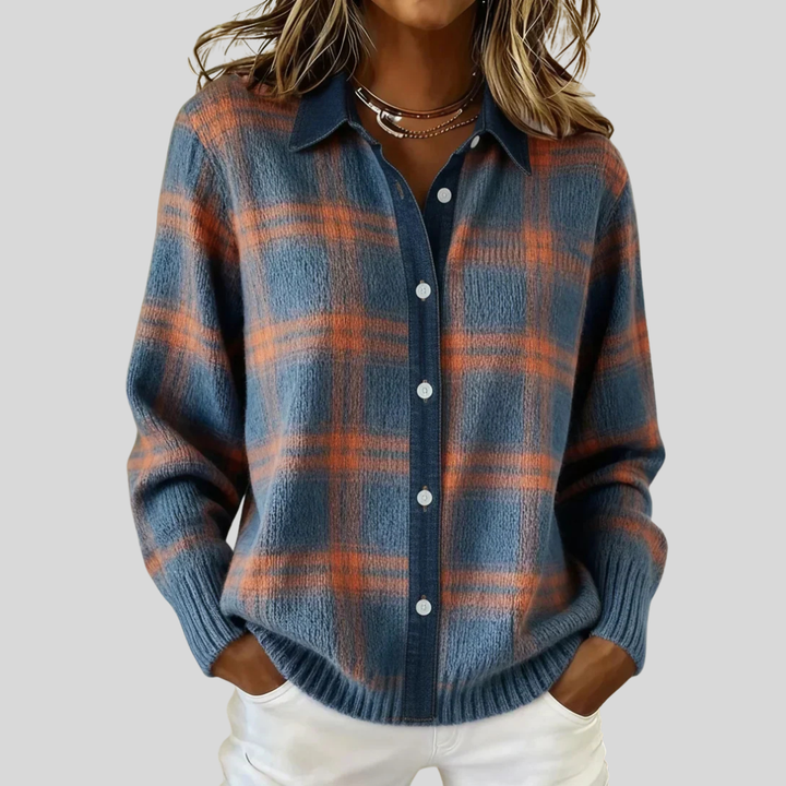 Women's Stylish Cropped Collared Knit Long Cardigan with Button Front