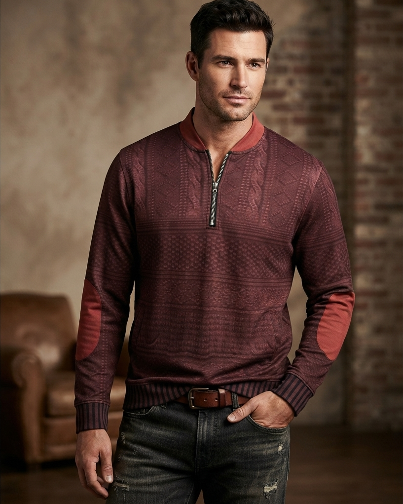 Men's Classic Cable Knit Quarter Zip Mock Neck Sweater