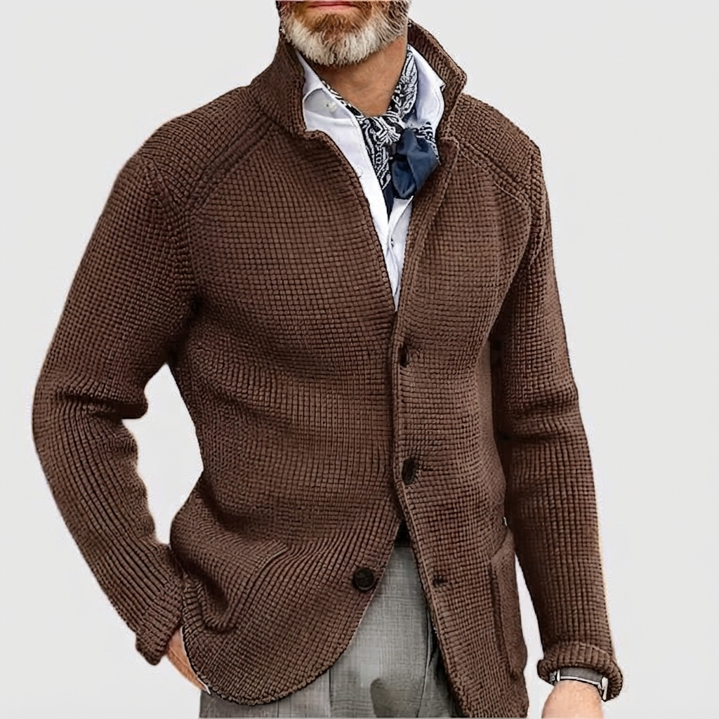 Men's Relaxed Mock Neck Button Up Knit Cardigan Sweater