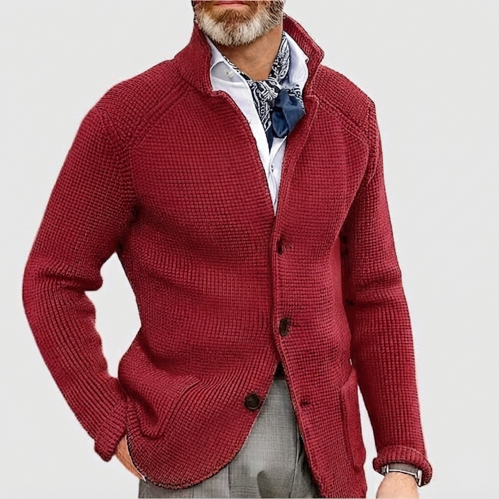 Men's Relaxed Mock Neck Button Up Knit Cardigan Sweater