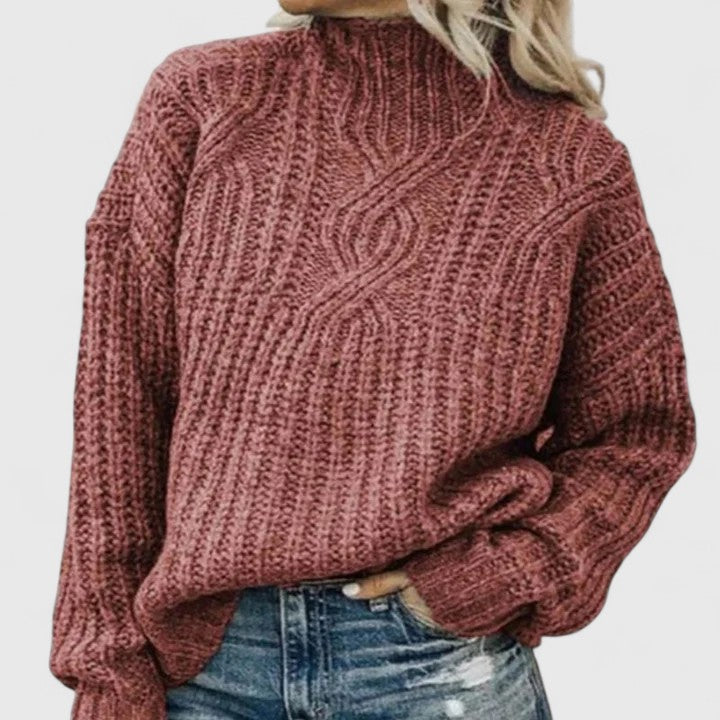 Women's Cosy Cable Knit Sweater with Mock Neck