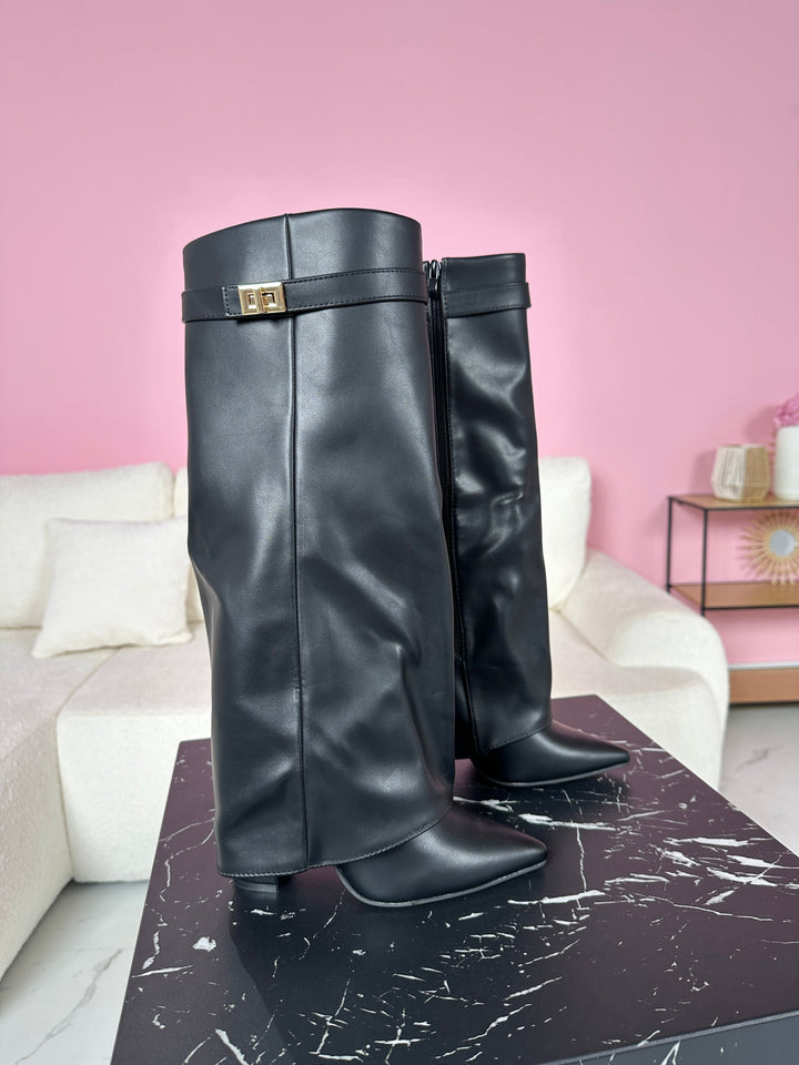 Women's Elegant Black Leather Knee High Boots