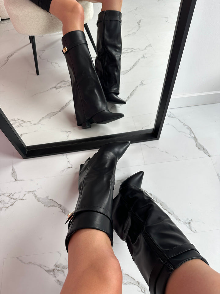 Women's Elegant Black Leather Knee High Boots