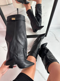 Women's Elegant Black Leather Knee High Boots
