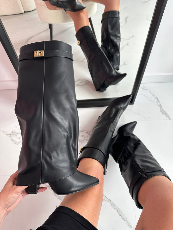Women's Elegant Black Leather Knee High Boots