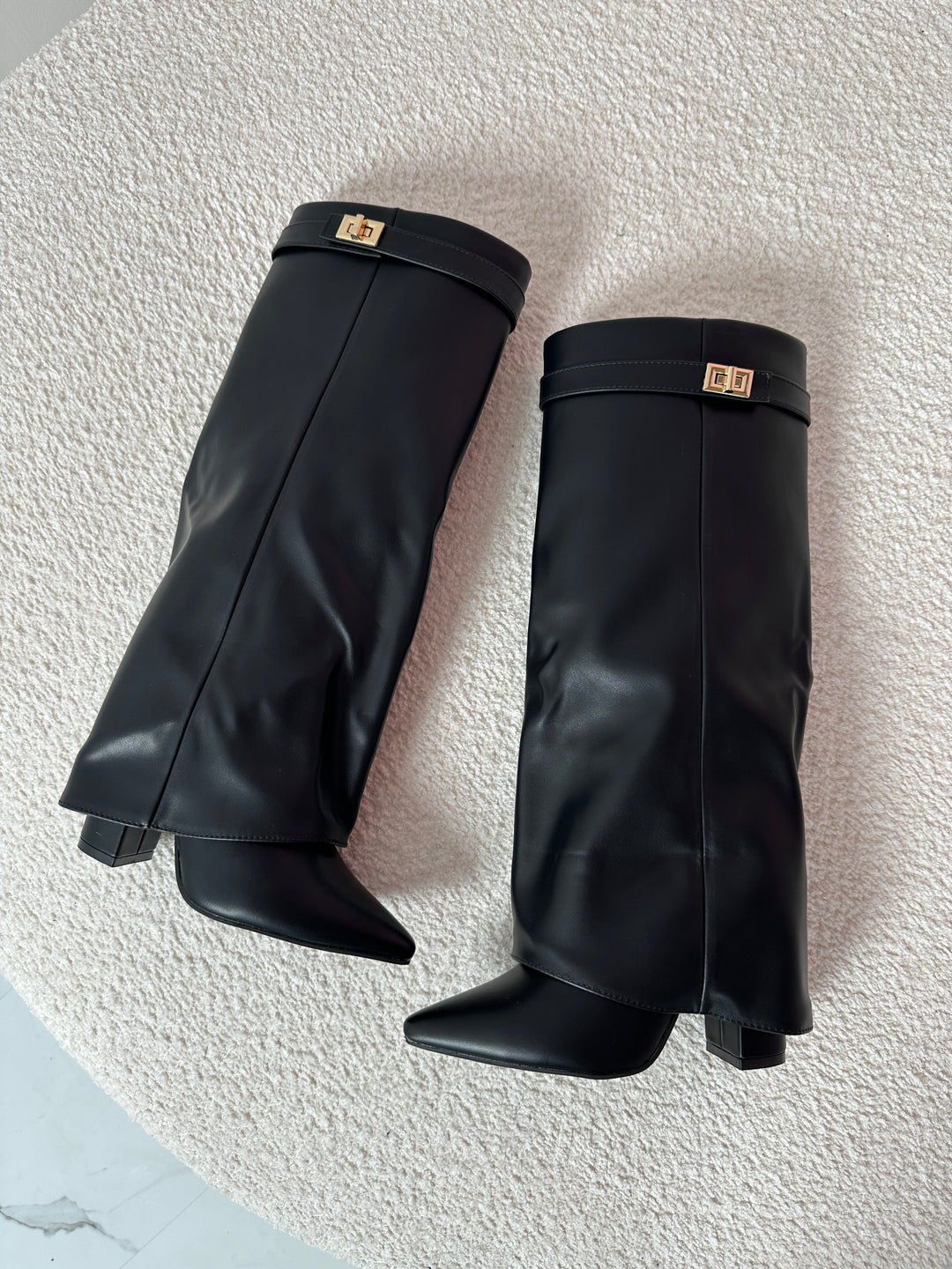 Women's Elegant Black Leather Knee High Boots