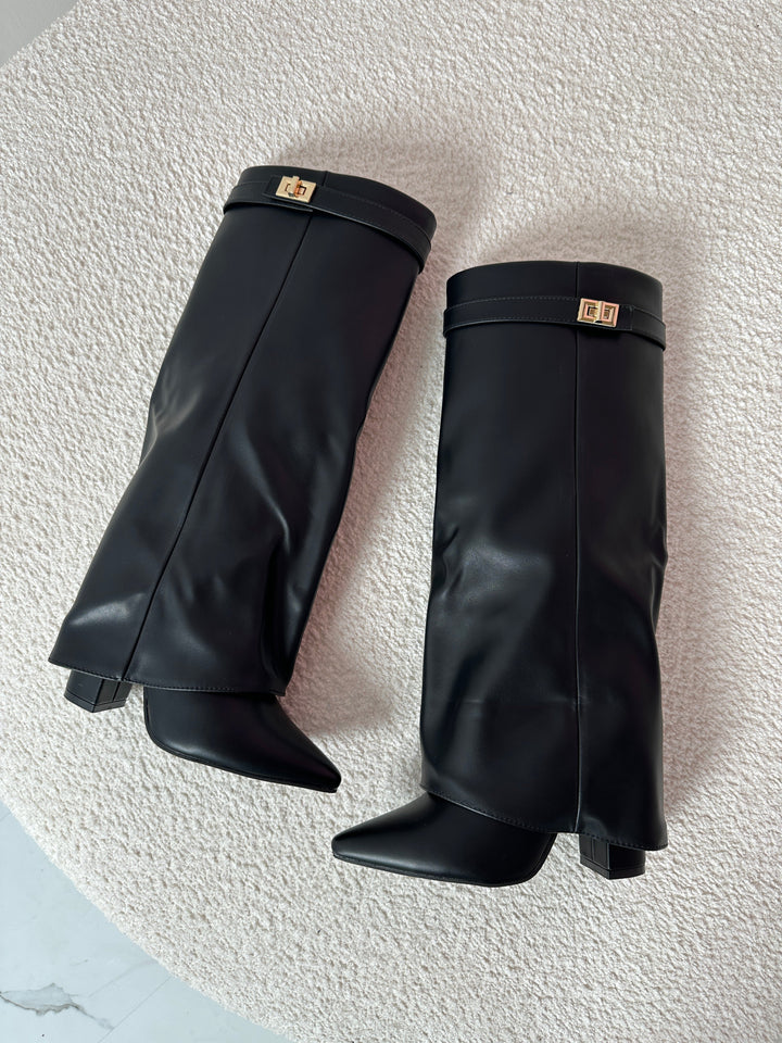 Women's Elegant Black Leather Knee High Boots
