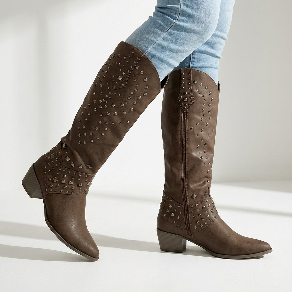 Women's Stylish Heeled Knee High Cowboy Boots with Pointed Toe