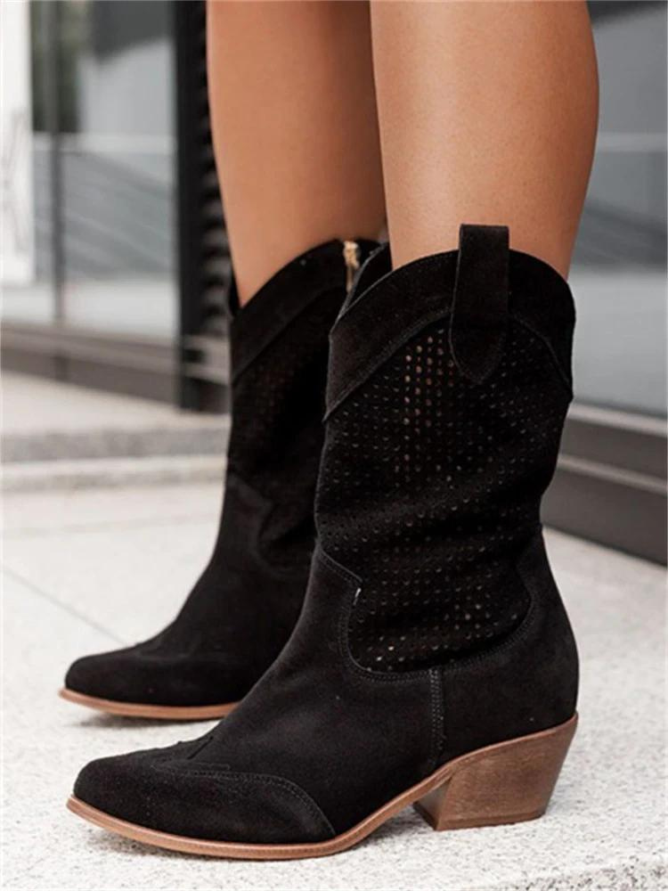 Women's Refined Leather Knee High Heeled Cowboy Boots