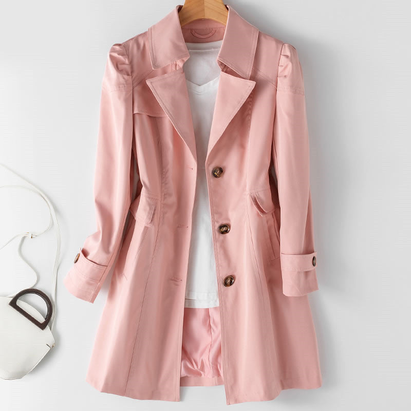 Women's Elegant Long Trench Coat with Button Front