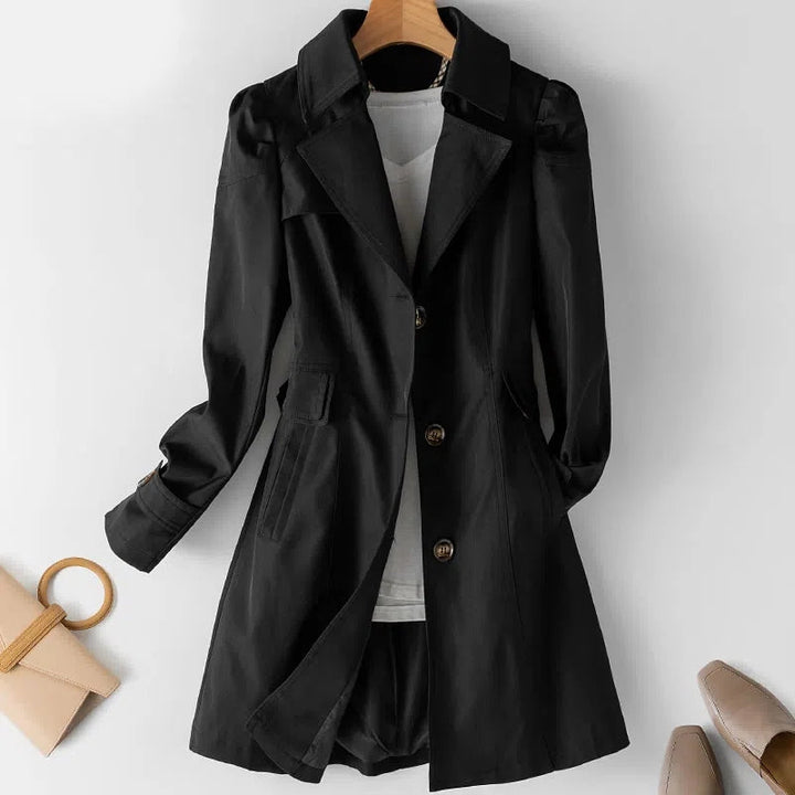 Women's Elegant Long Trench Coat with Button Front