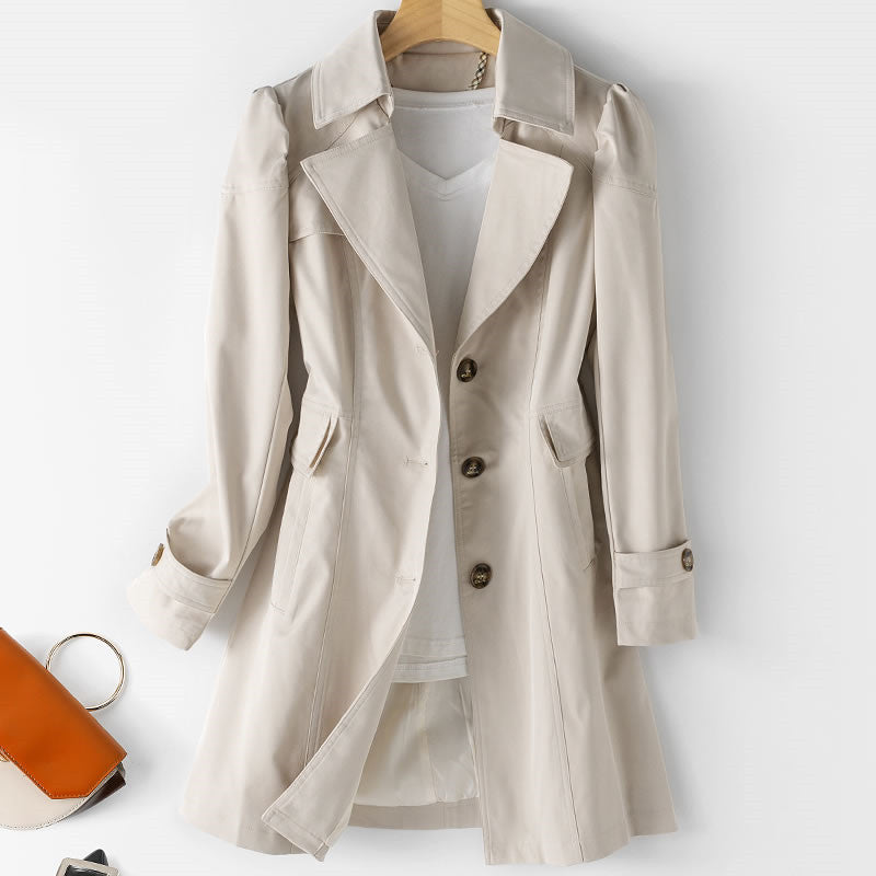 Women's Elegant Long Trench Coat with Button Front