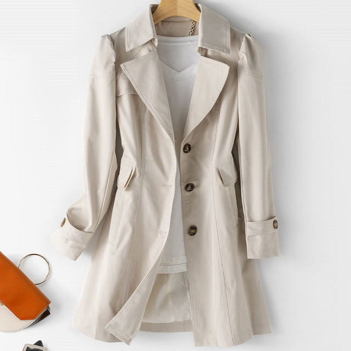Women's Elegant Long Trench Coat with Button Front