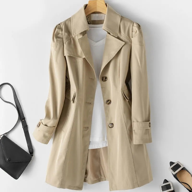 Women's Elegant Long Trench Coat with Button Front