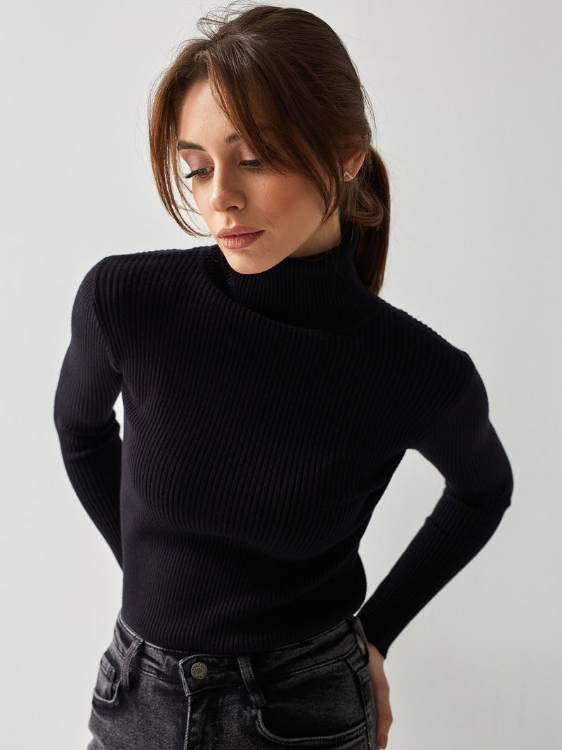 Women's Tailored Ribbed Knit Turtleneck Sweater