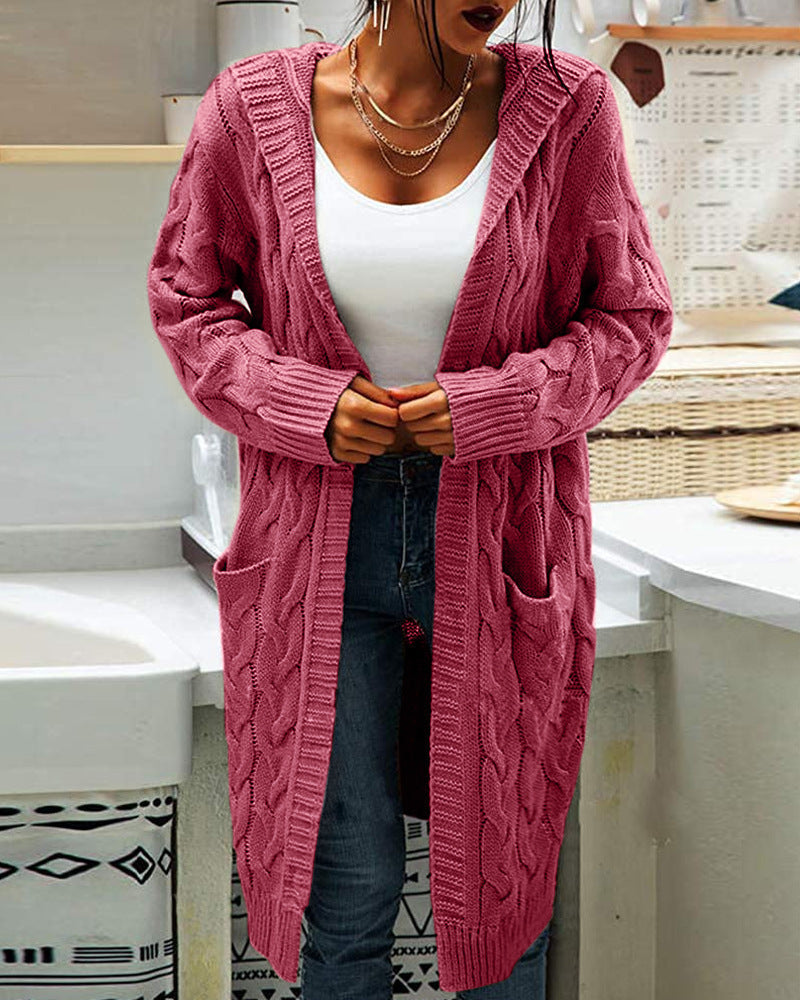 Women's Vintage-Inspired Cable Knit Long Cardigan with Open Front