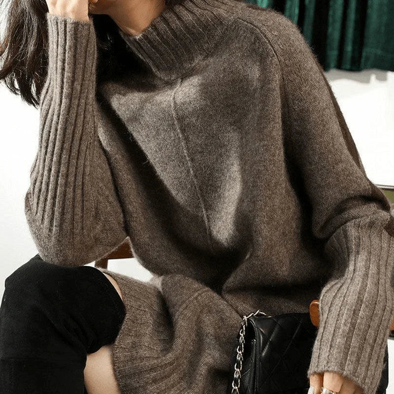 Women's Vintage-Inspired Ribbed Turtleneck Knit Sweater Dress