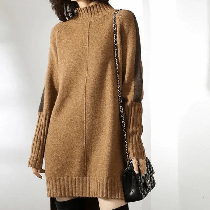 Women's Vintage-Inspired Ribbed Turtleneck Knit Sweater Dress