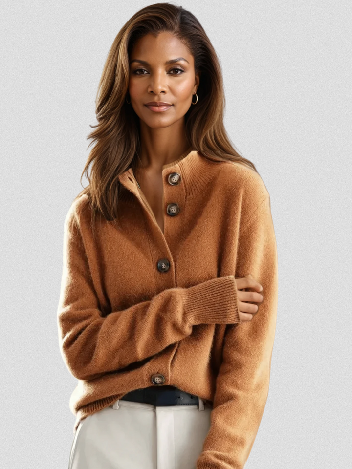 Women's Lovely Collared Knit Cardigan with Buttons