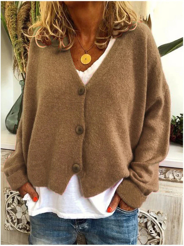 Women's Tailored Oversized Knit Cardigan with V-Neck