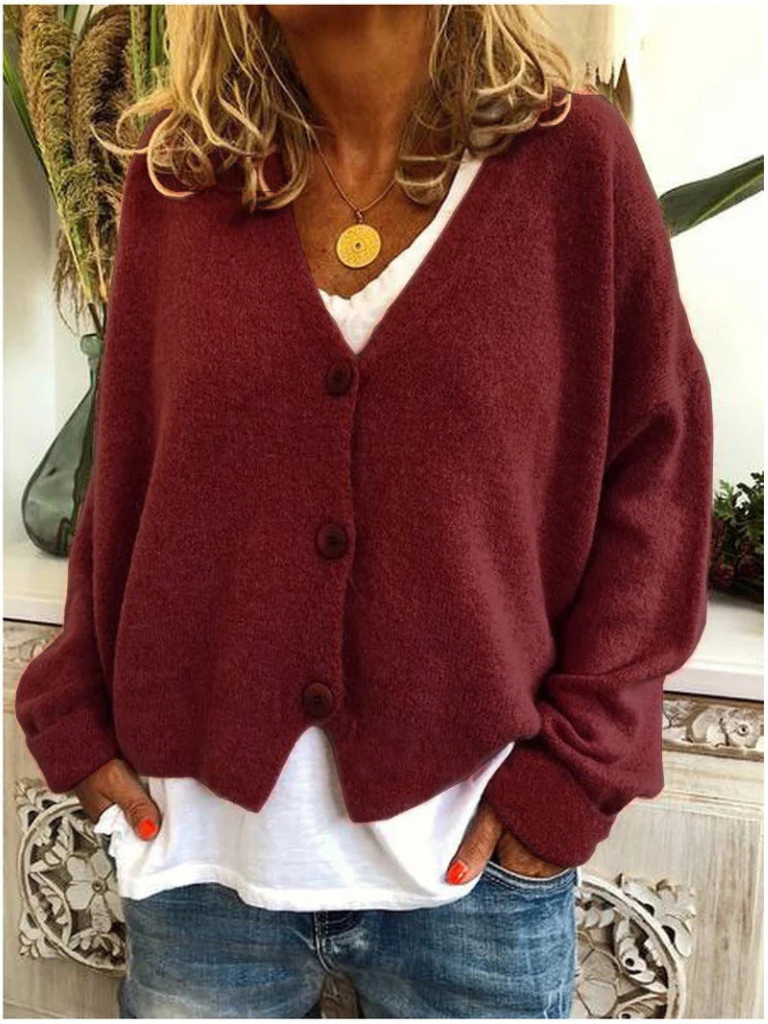 Women's Tailored Oversized Knit Cardigan with V-Neck