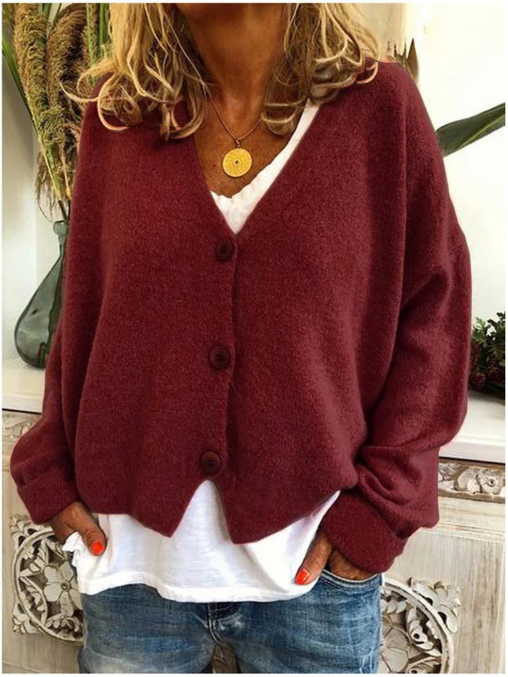 Women's Tailored Oversized Knit Cardigan with V-Neck