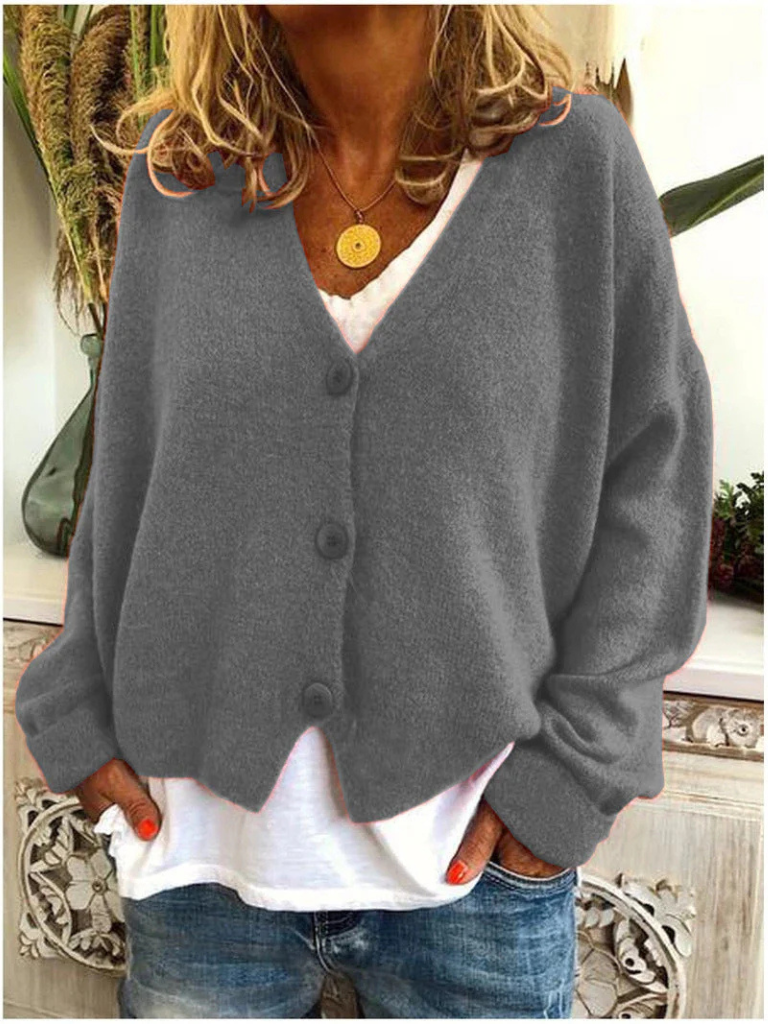 Women's Tailored Oversized Knit Cardigan with V-Neck