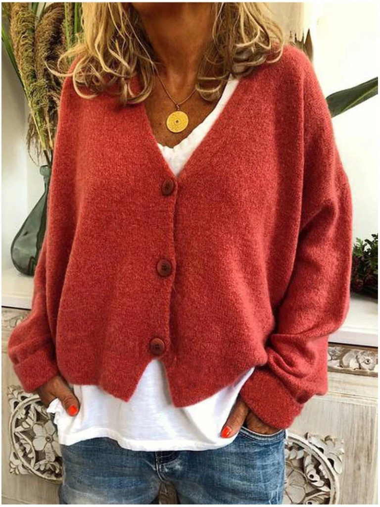 Women's Tailored Oversized Knit Cardigan with V-Neck