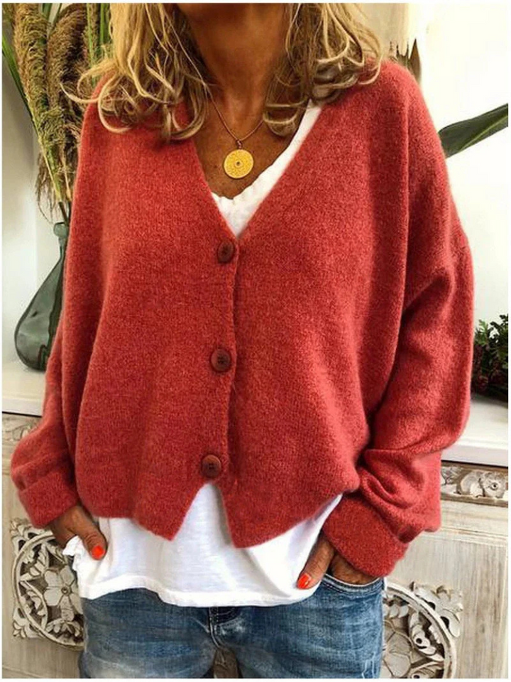 Women's Tailored Oversized Knit Cardigan with V-Neck