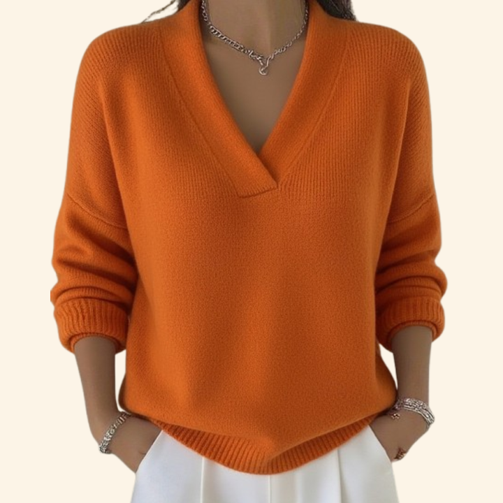 Women's Elegant V Neck Ribbed Knit Sweater