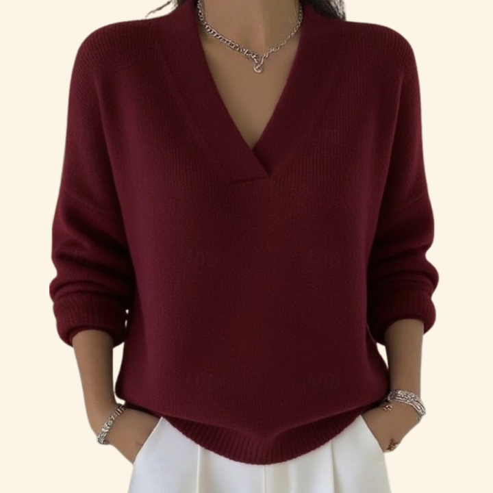 Women's Elegant V Neck Ribbed Knit Sweater