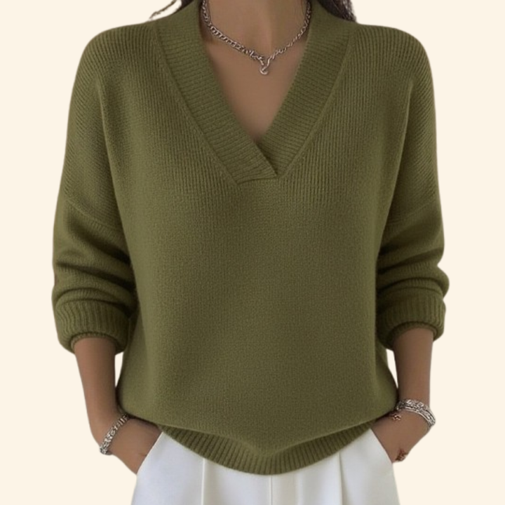 Women's Elegant V Neck Ribbed Knit Sweater
