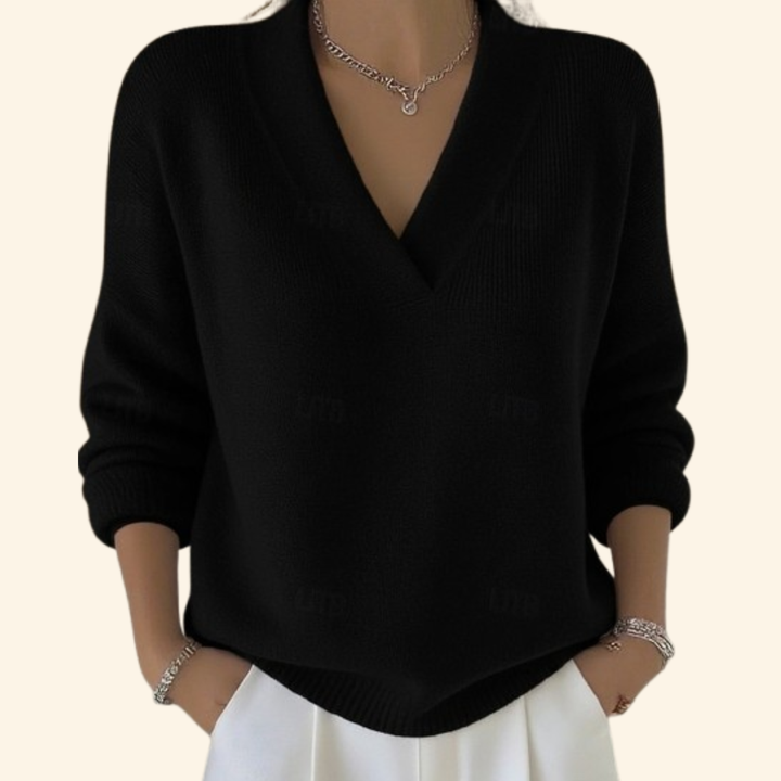 Women's Elegant V Neck Ribbed Knit Sweater