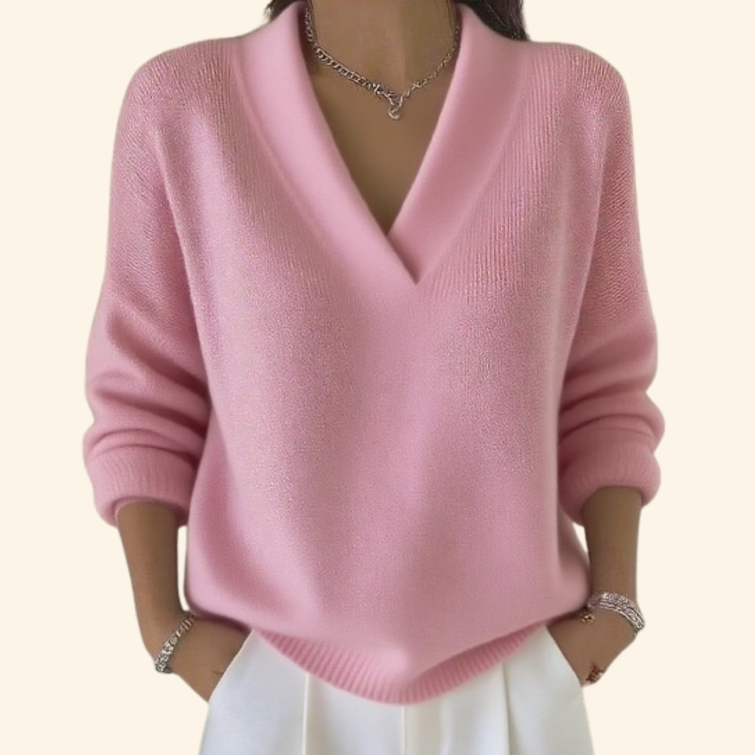 Women's Elegant V Neck Ribbed Knit Sweater