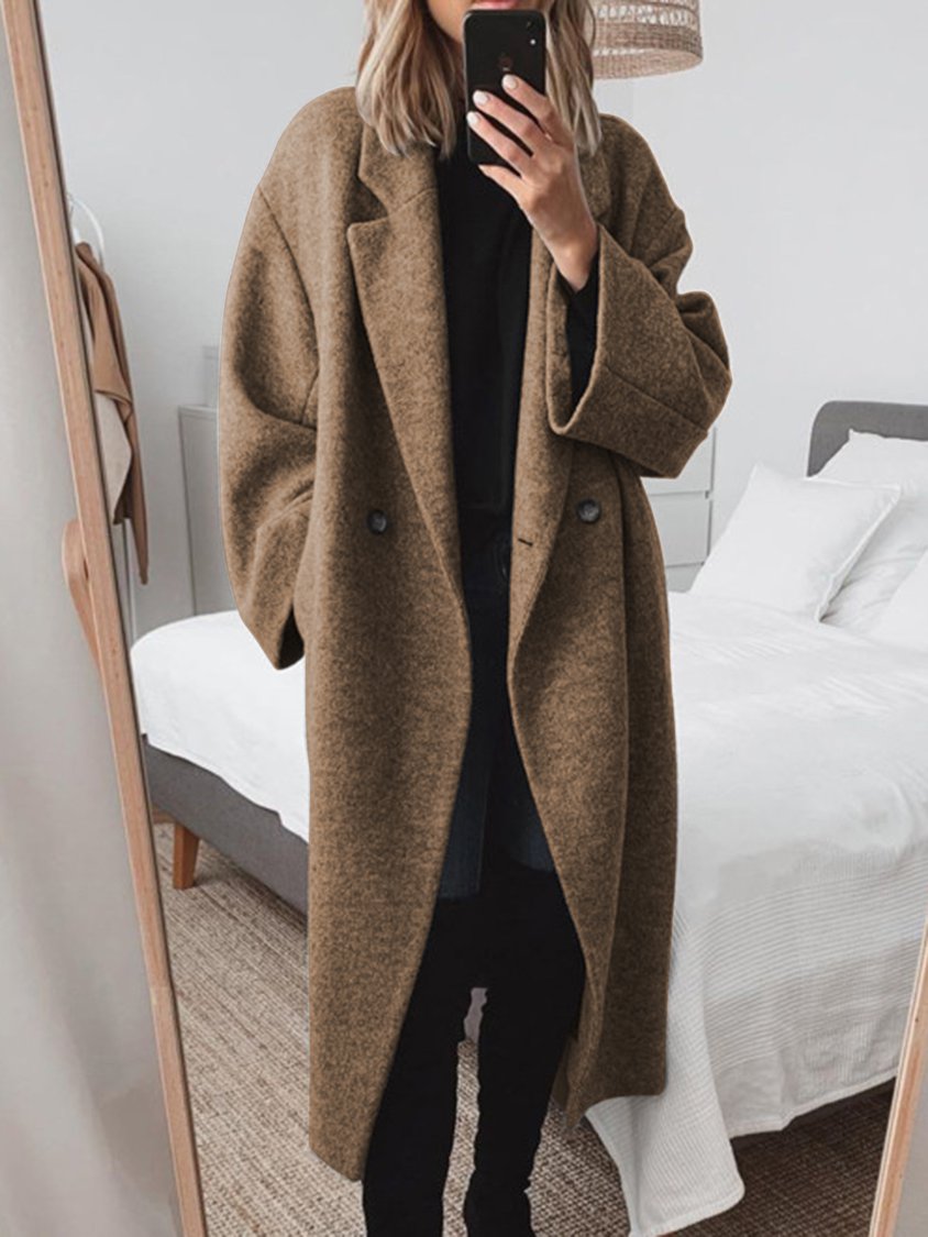 Women's Vintage-Inspired Oversized Double-Breasted Long Wool Coat