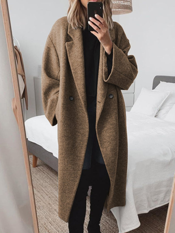 Women's Vintage-Inspired Oversized Double-Breasted Long Wool Coat