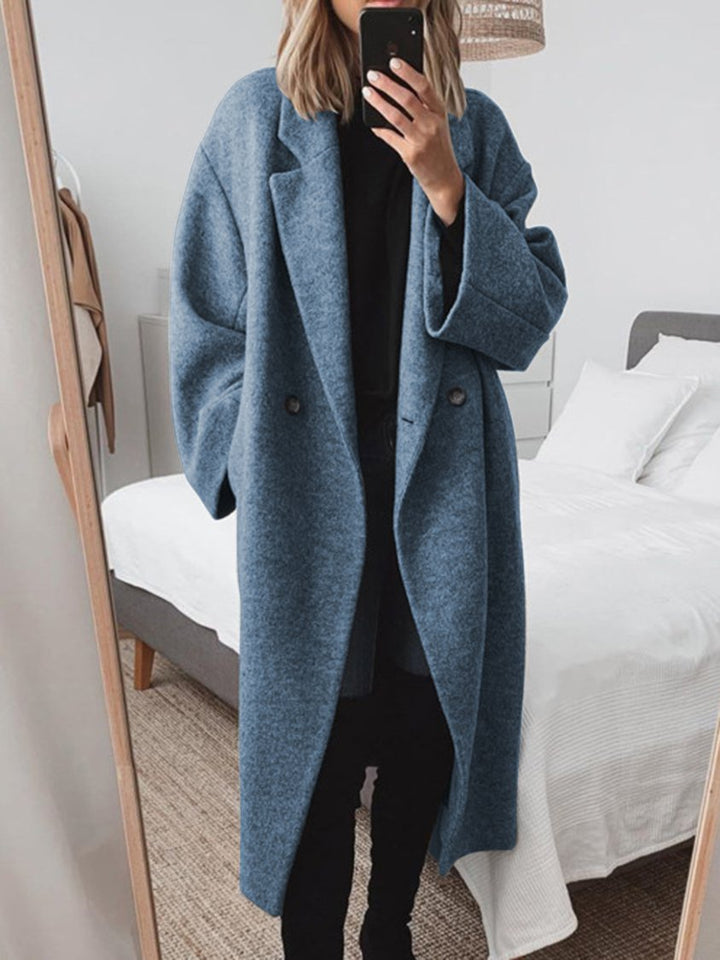 Women's Vintage-Inspired Oversized Double-Breasted Long Wool Coat